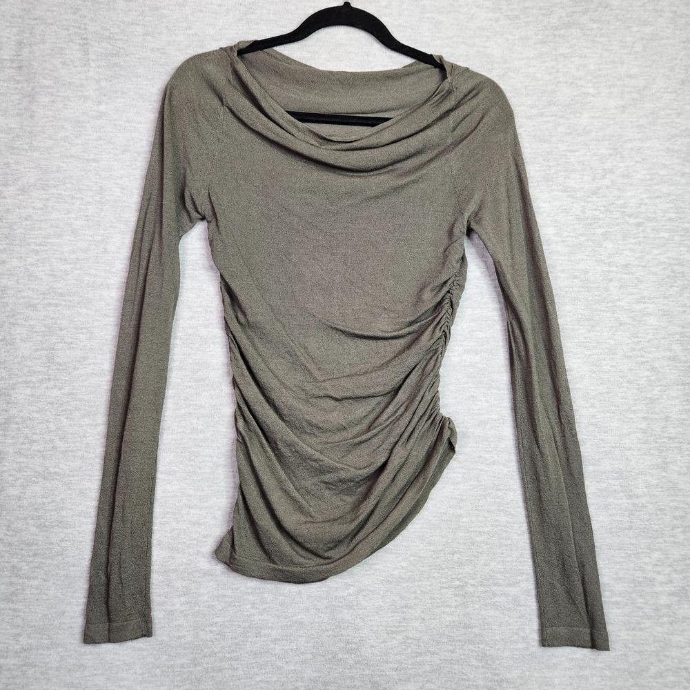 Claire Rose Women's Sz Small Olive Ruched Long Sleeve Cowl Neck Top